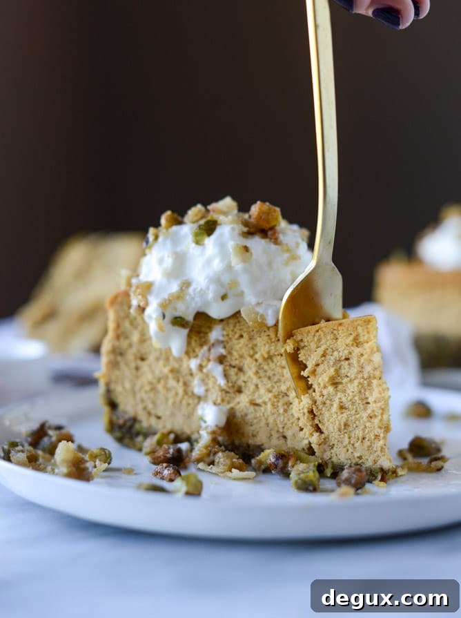 Brown Sugar Pumpkin Cheesecake with Pistachio Macaroon Crust 9 brown sugar pumpkin cheesecake with pistachio macaroon crust I howsweeteats.com