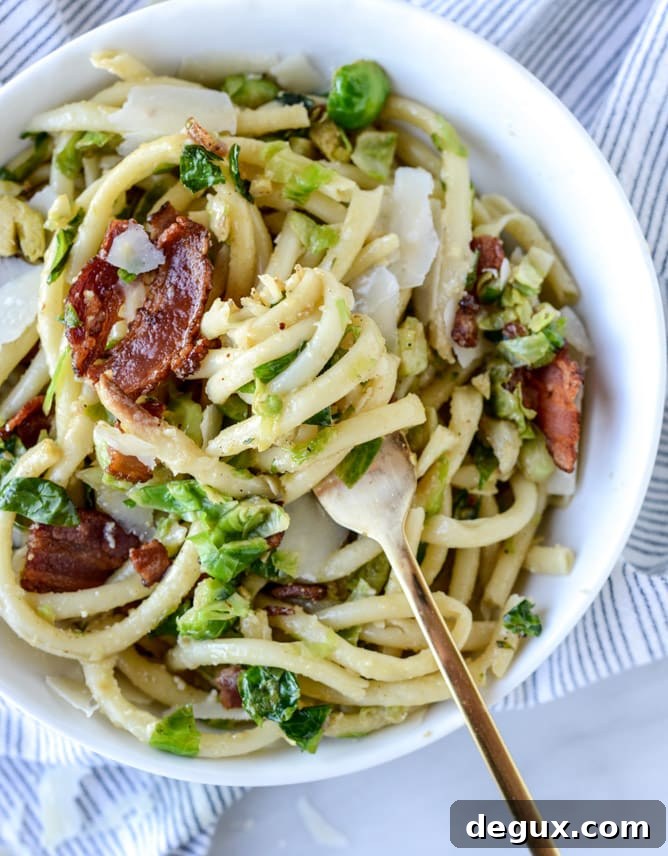 bacon, egg and brussels carbonara I howsweeteats.com