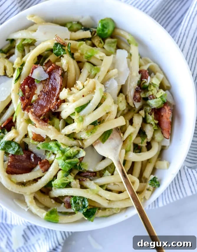 bacon, egg and brussels carbonara I howsweeteats.com