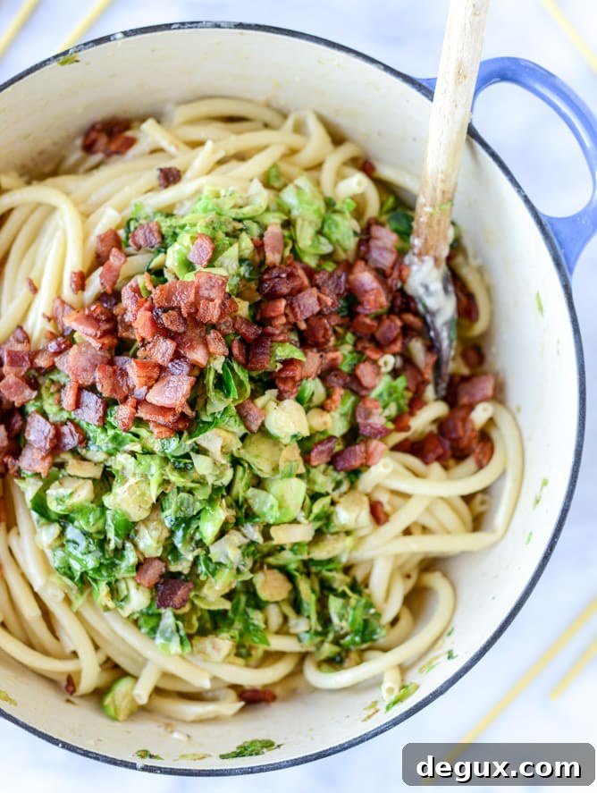 bacon, egg and brussels carbonara I howsweeteats.com