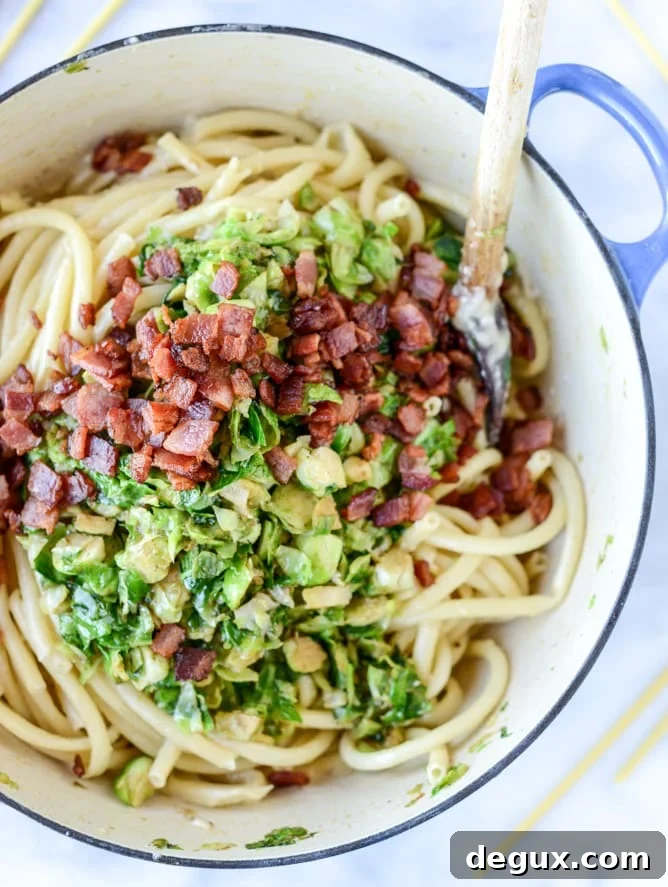 bacon, egg and brussels carbonara I howsweeteats.com