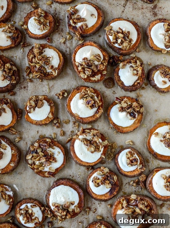 roasted sweet potato casserole bites with oatmeal cookie crumble I howsweeteats.com