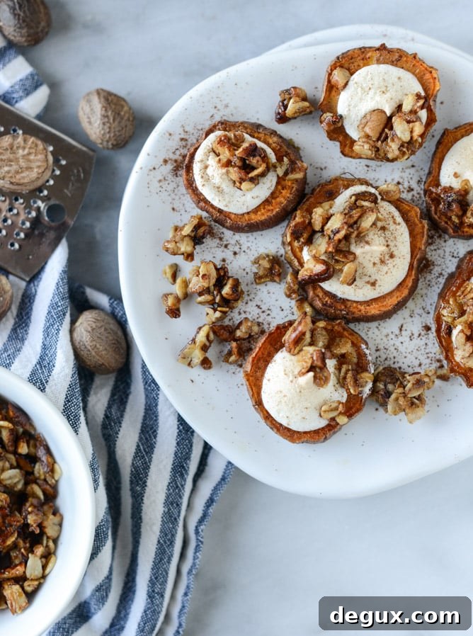 Roasted Sweet Potato Bites with Oatmeal Cookie Crumble 3 roasted sweet potato casserole bites with oatmeal cookie crumble I howsweeteats.com