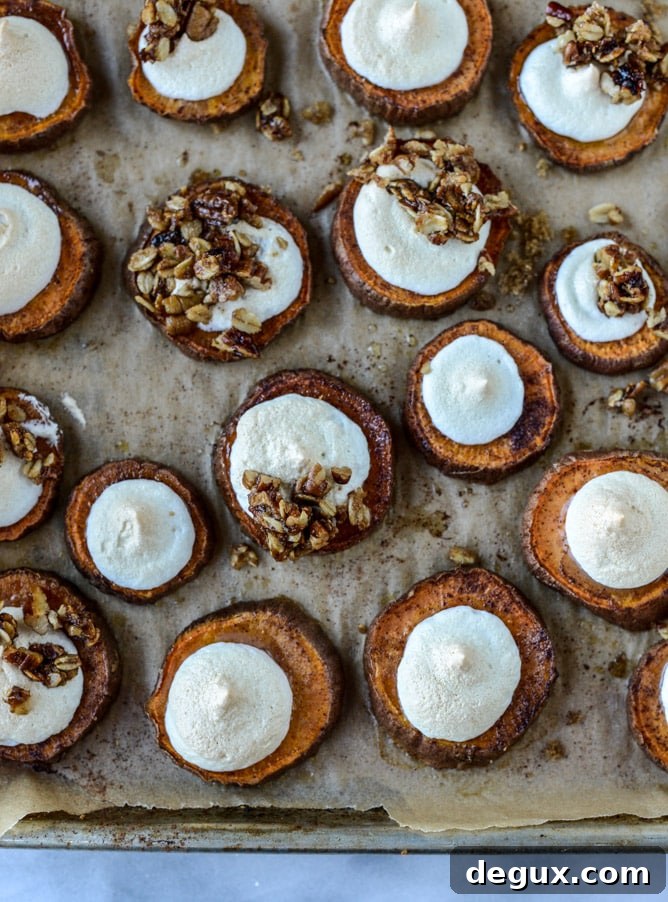 Roasted Sweet Potato Bites with Oatmeal Cookie Crumble 4 roasted sweet potato casserole bites with oatmeal cookie crumble I howsweeteats.com