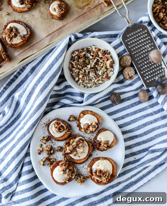 Roasted Sweet Potato Bites with Oatmeal Cookie Crumble 5 roasted sweet potato casserole bites with oatmeal cookie crumble I howsweeteats.com