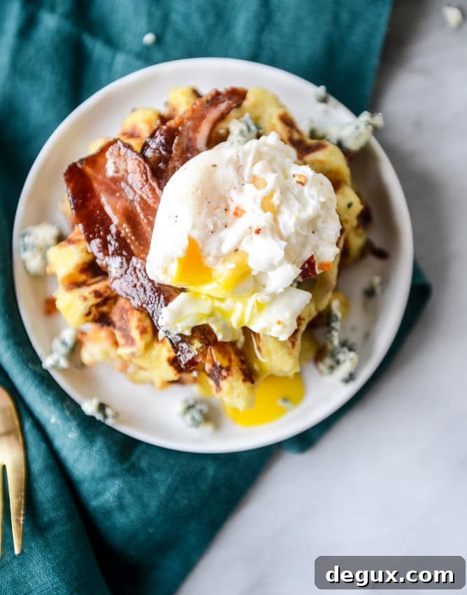 bacon blue cheese mashed potato waffles I howsweeteats.com