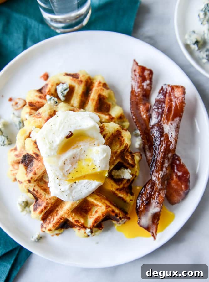 bacon blue cheese mashed potato waffles I howsweeteats.com