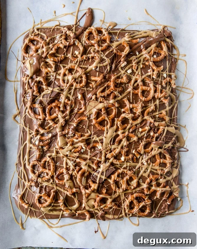 pretzel peanut butter stuffed chocolate bark I howsweeteats.com