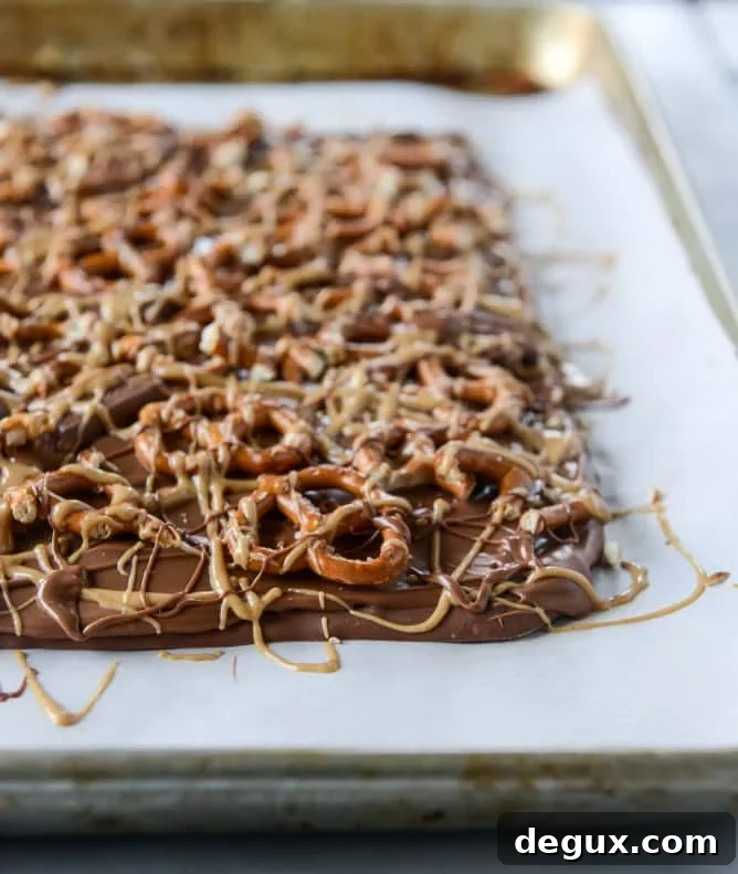 pretzel peanut butter stuffed chocolate bark I howsweeteats.com