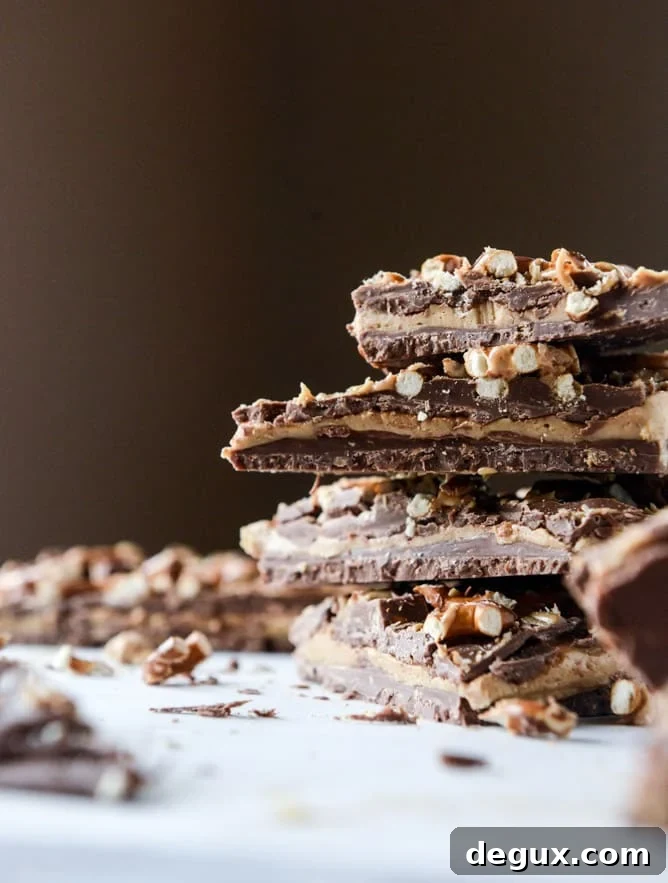 pretzel peanut butter stuffed chocolate bark I howsweeteats.com