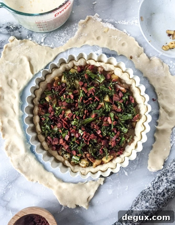 Roasted Broccolini, Bacon & Caramelized Shallot Quiche Recipe 6 roasted broccolini, bacon and caramelized shallot quiche I howsweeteats.com