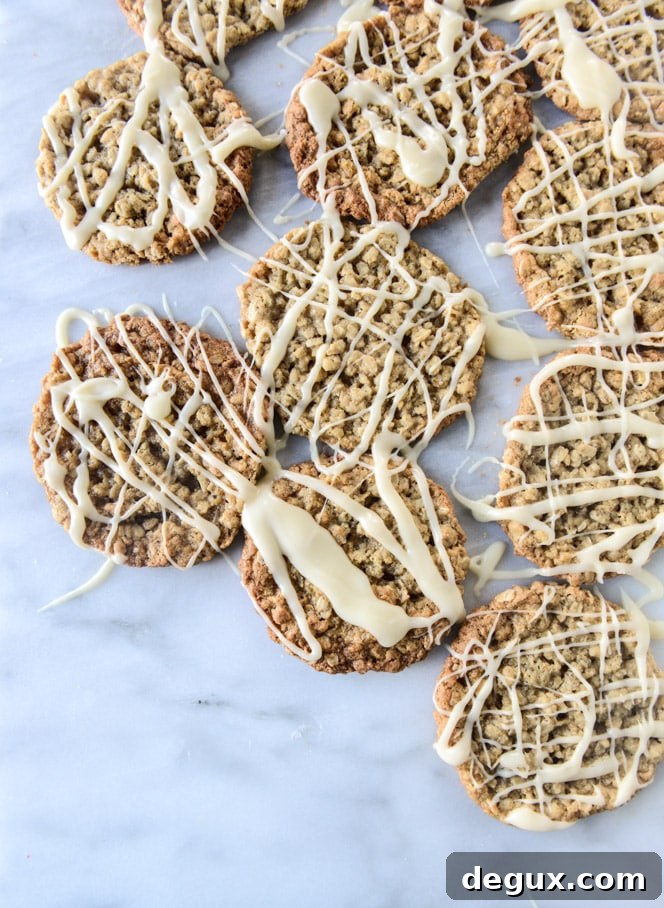Thin Chewy Spiced Oatmeal Cookies with Brown Butter Glaze 6 thin and chewy spiced oatmeal cookies I howsweeteats.com