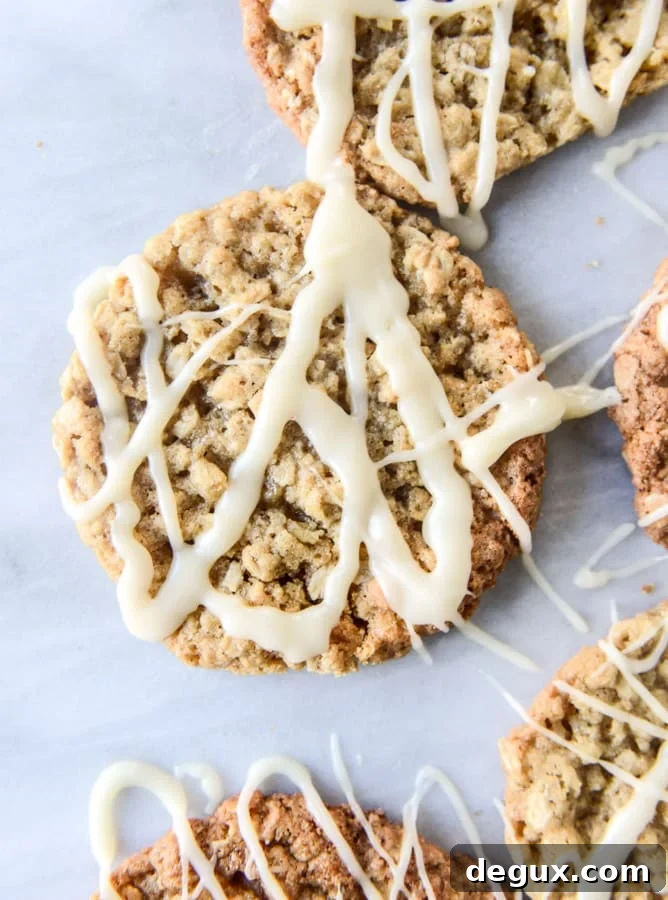 Thin Chewy Spiced Oatmeal Cookies with Brown Butter Glaze 7 thin and chewy spiced oatmeal cookies I howsweeteats.com
