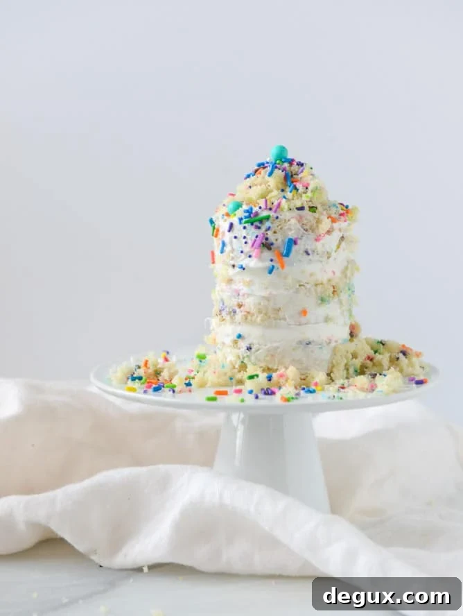 Mini Sprinkle Smash Cake Ideas for Colorful First-Birthday Photos 6 mini sprinkle smash cake I howsweeteats.com