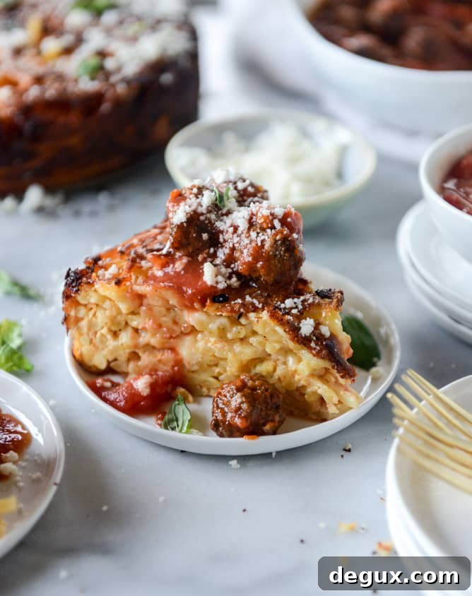 Cheesy Bucatini Pie with Mini Meatballs Recipe 2 cheesy bucatini pie with mini meatballs I howsweeteats.com