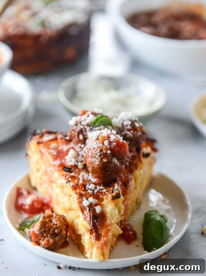 Cheesy Bucatini Pie with Mini Meatballs Recipe 3 cheesy bucatini pie with mini meatballs I howsweeteats.com