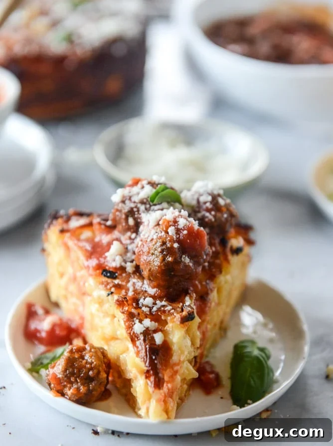 cheesy bucatini pie with mini meatballs I howsweeteats.com