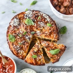 Cheesy Bucatini Pie with Mini Meatballs Recipe 9 img 44004 8