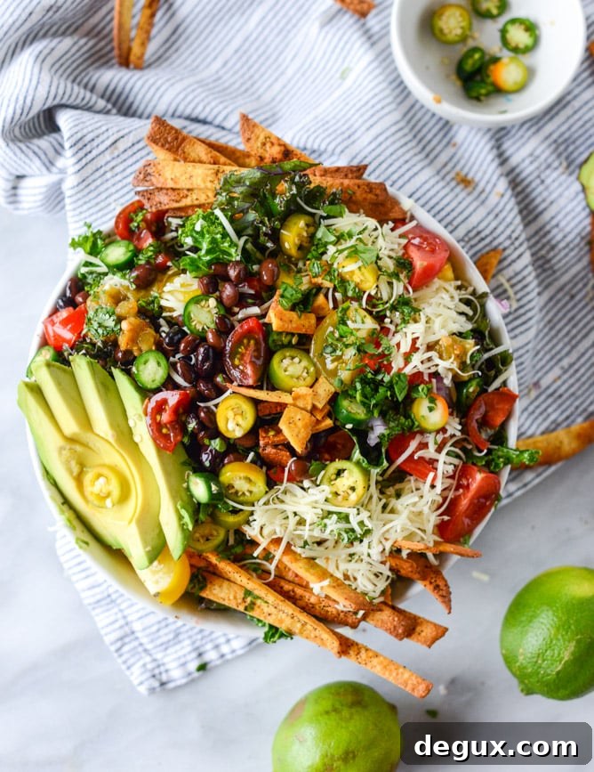 Crispy Taco Kale Salad with Avocado and Lime Dressing 2 crunchy taco kale salad I howsweeteats.com