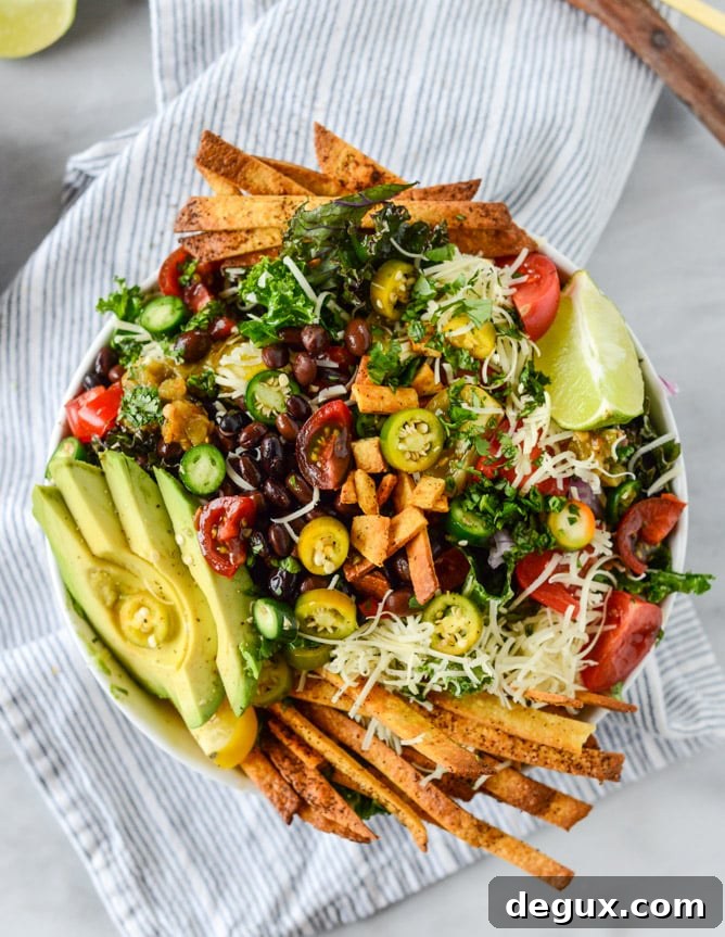 Crispy Taco Kale Salad with Avocado and Lime Dressing 10 crunchy taco kale salad I howsweeteats.com