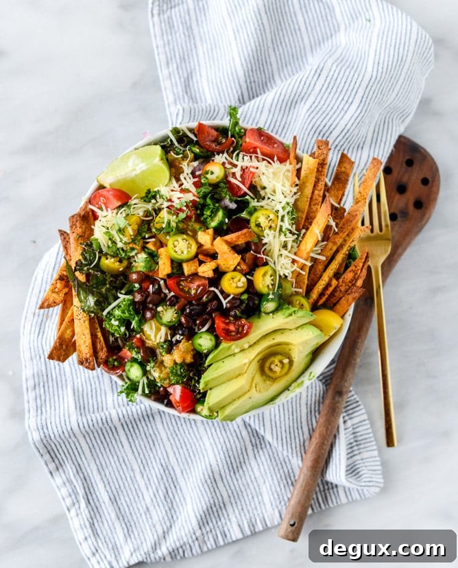 Crispy Taco Kale Salad with Avocado and Lime Dressing 6 crunchy taco kale salad I howsweeteats.com