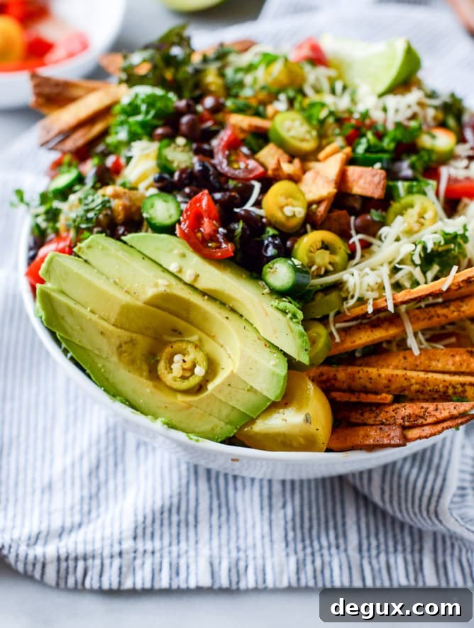 Crispy Taco Kale Salad with Avocado and Lime Dressing 7 crunchy taco kale salad I howsweeteats.com