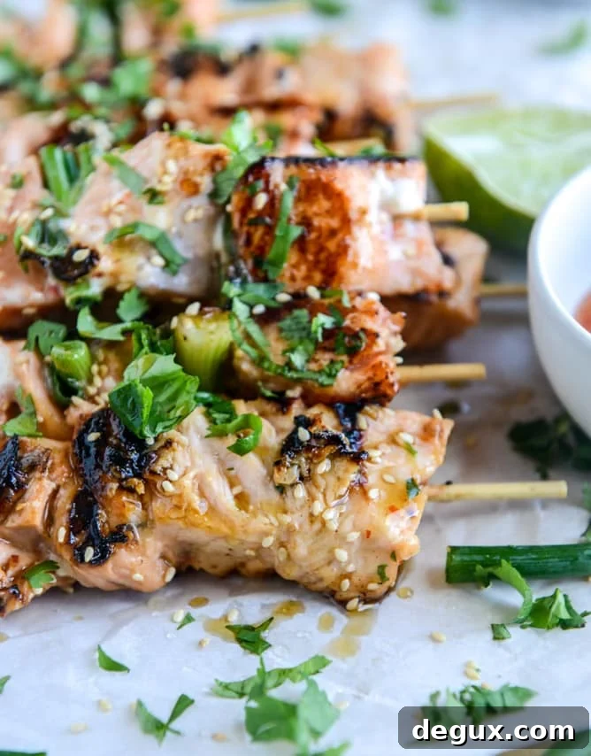 30 minute sweet thai chili salmon skewers I howsweeteats.com