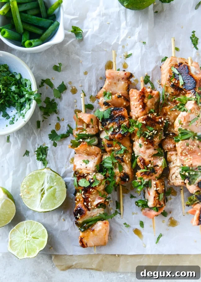 30 minute sweet thai chili salmon skewers I howsweeteats.com