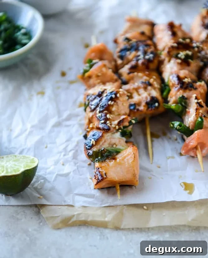 30 minute sweet thai chili salmon skewers I howsweeteats.com