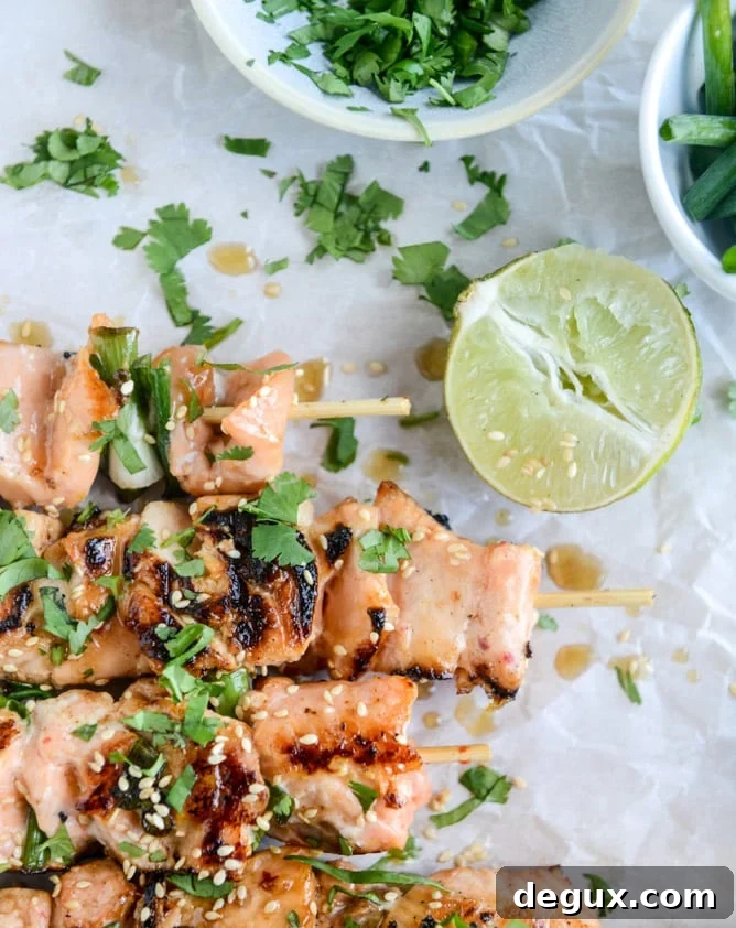 30 minute sweet thai chili salmon skewers I howsweeteats.com