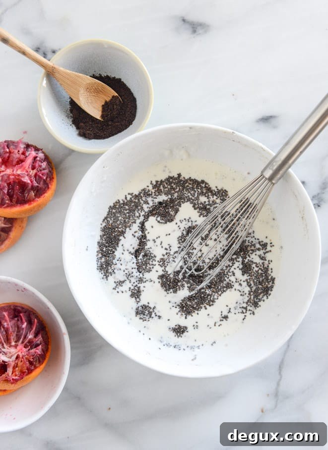 winter vanilla chia pudding with blood orange syrup and dark chocolate I howsweeteats.com
