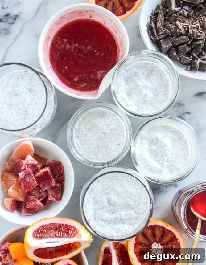 winter vanilla chia pudding with blood orange syrup and dark chocolate I howsweeteats.com
