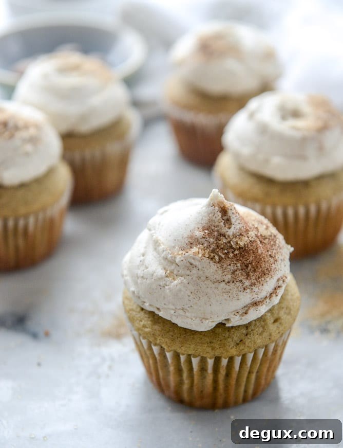 chai cupcakes with brown butter chai icing and crunchy sugar sprinkle I howsweeteats.com