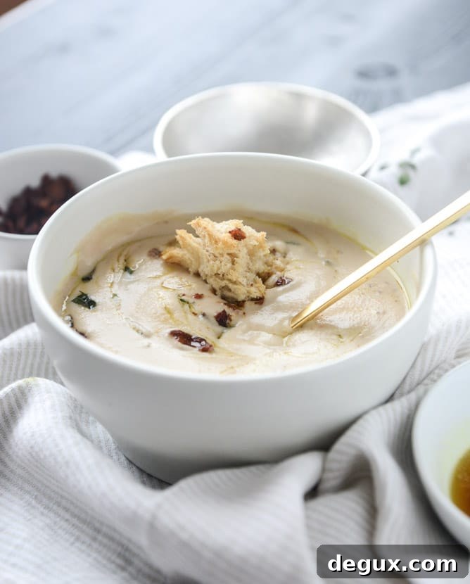 white bean soup with crumbled bacon and spiced brown butter I howsweeteats.com