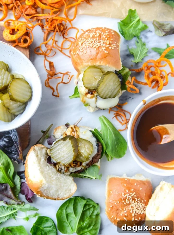 BBQ Havarti Burger with Sweet Potato Curly Fries 5 BBQ havarti burgers with sweet potato curly fries I howsweeteats.com