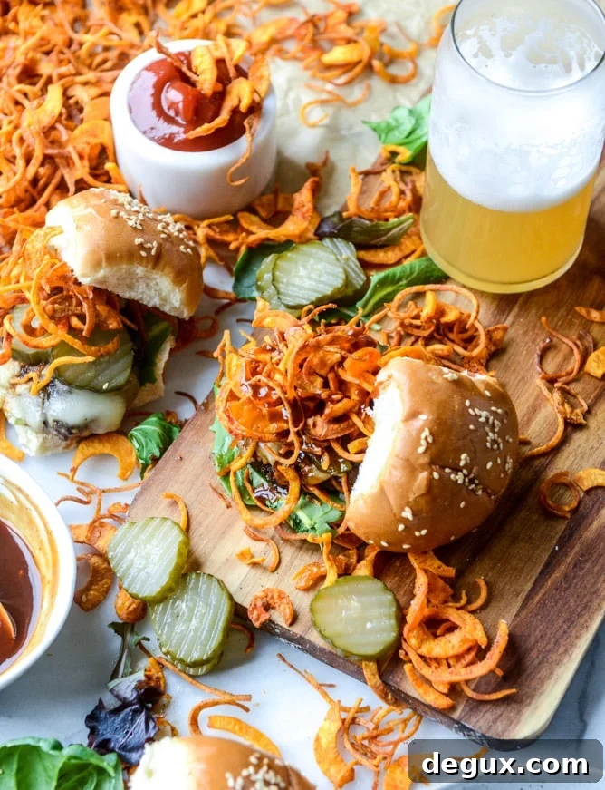 BBQ Havarti Burger with Sweet Potato Curly Fries 8 BBQ havarti burgers with sweet potato curly fries I howsweeteats.com