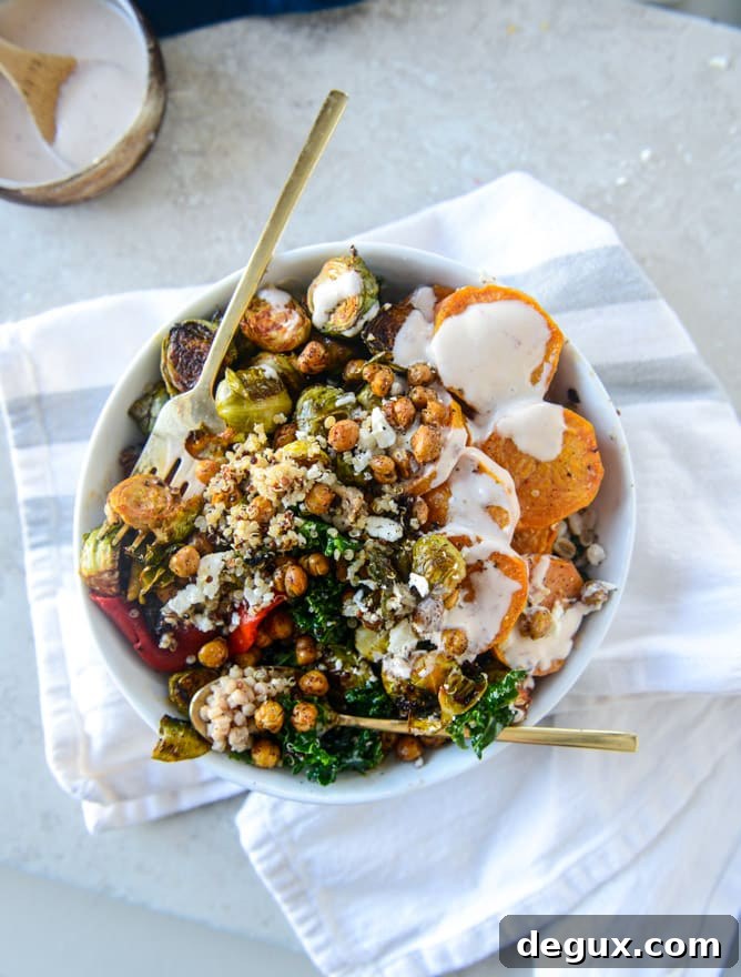 grain bowls with maple chipotle brussels and coconut roasted sweet potatoes I howsweeteats.com