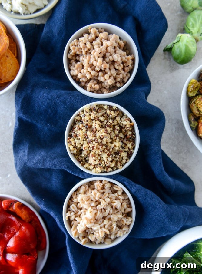 grain bowls with maple chipotle brussels and coconut roasted sweet potatoes I howsweeteats.com