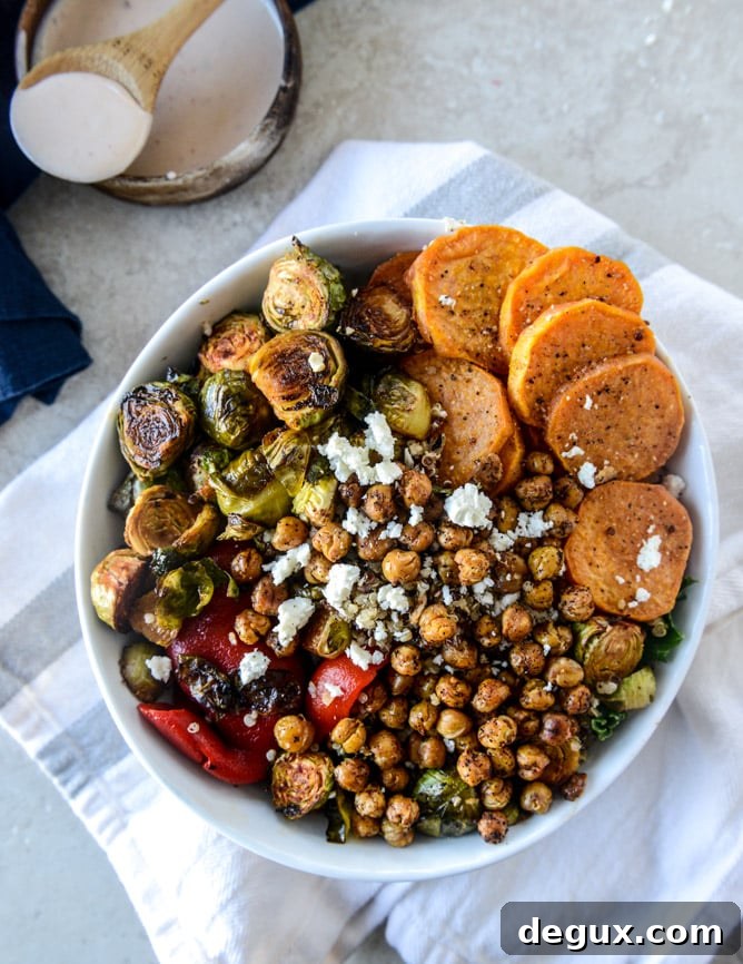 grain bowls with maple chipotle brussels and coconut roasted sweet potatoes I howsweeteats.com