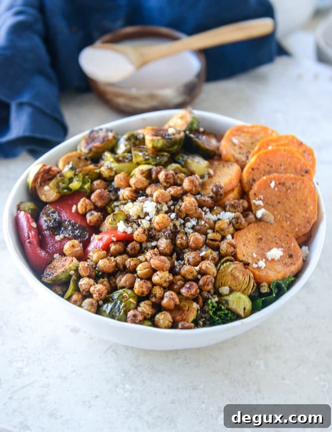grain bowls with maple chipotle brussels and coconut roasted sweet potatoes I howsweeteats.com