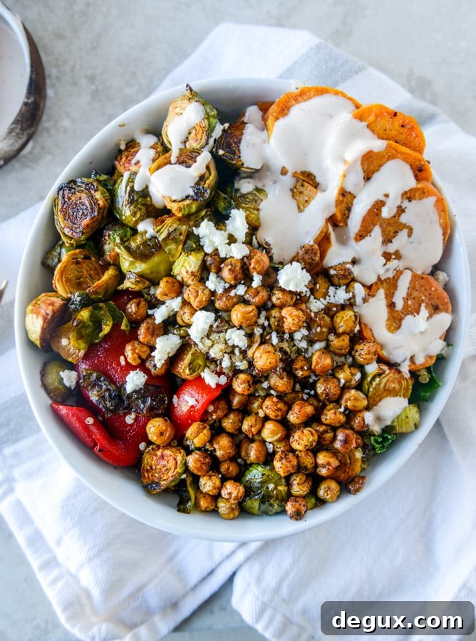 grain bowls with maple chipotle brussels and coconut roasted sweet potatoes I howsweeteats.com