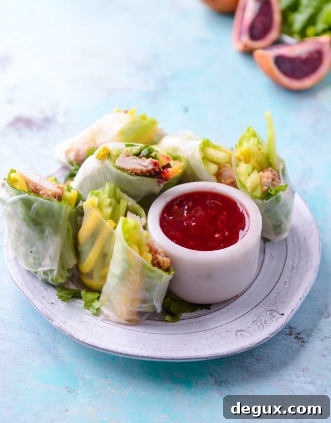 crunchy chicken spring rolls with blood orange dipping sauce I howsweeteats.com