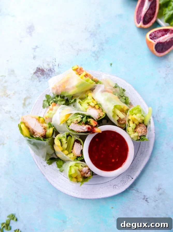 crunchy chicken spring rolls with blood orange dipping sauce I howsweeteats.com
