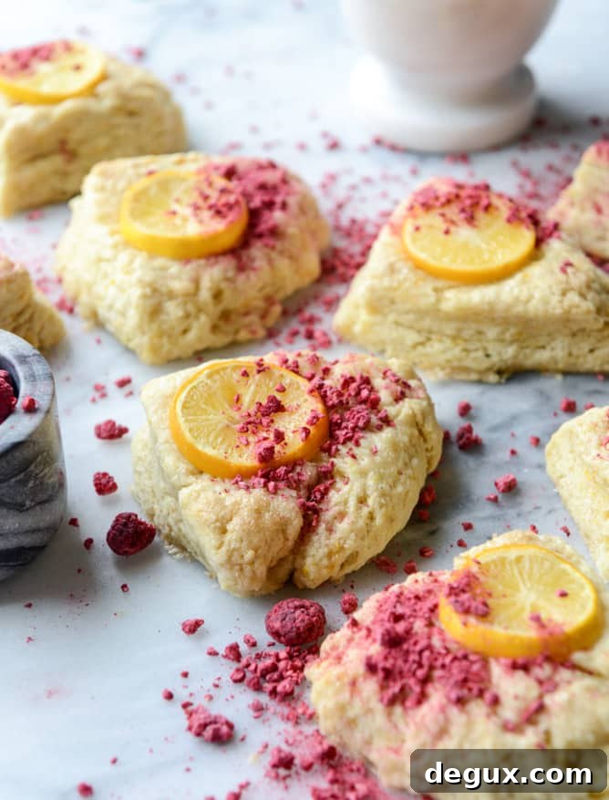 meyer lemon scones with raspberry crumbs I howsweeteats.com