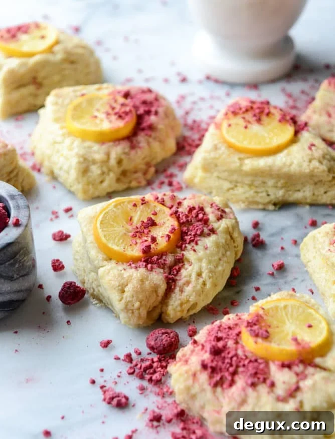 meyer lemon scones with raspberry crumbs I howsweeteats.com