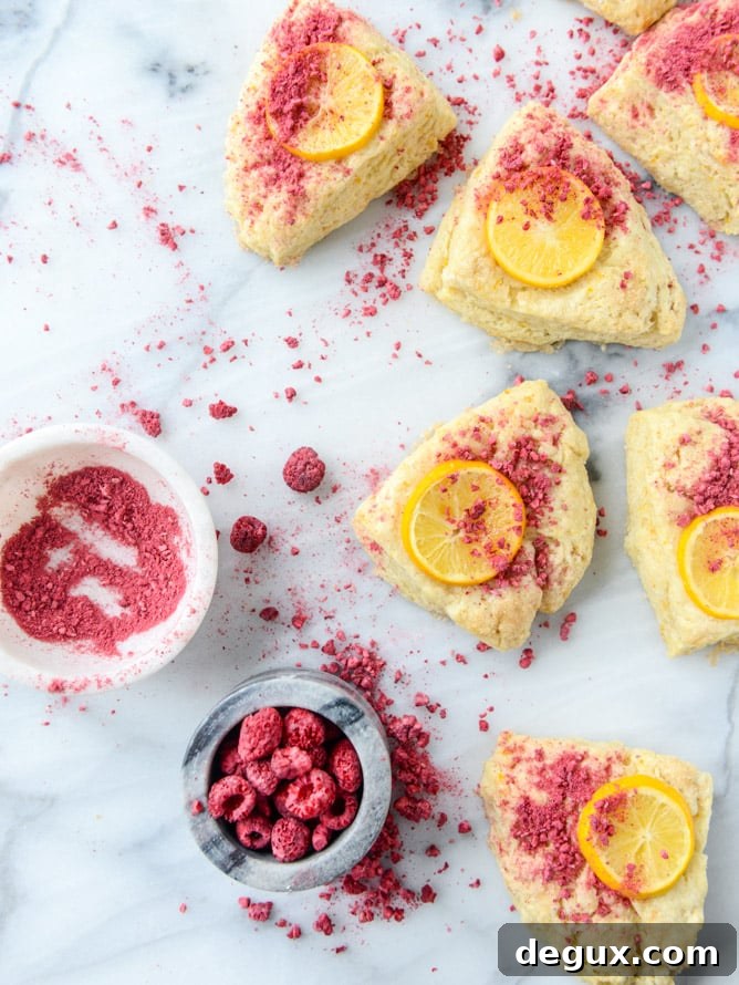 meyer lemon scones with raspberry crumbs I howsweeteats.com