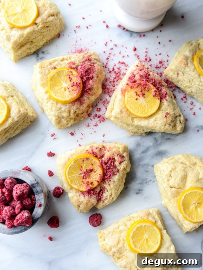 meyer lemon scones with raspberry crumbs I howsweeteats.com