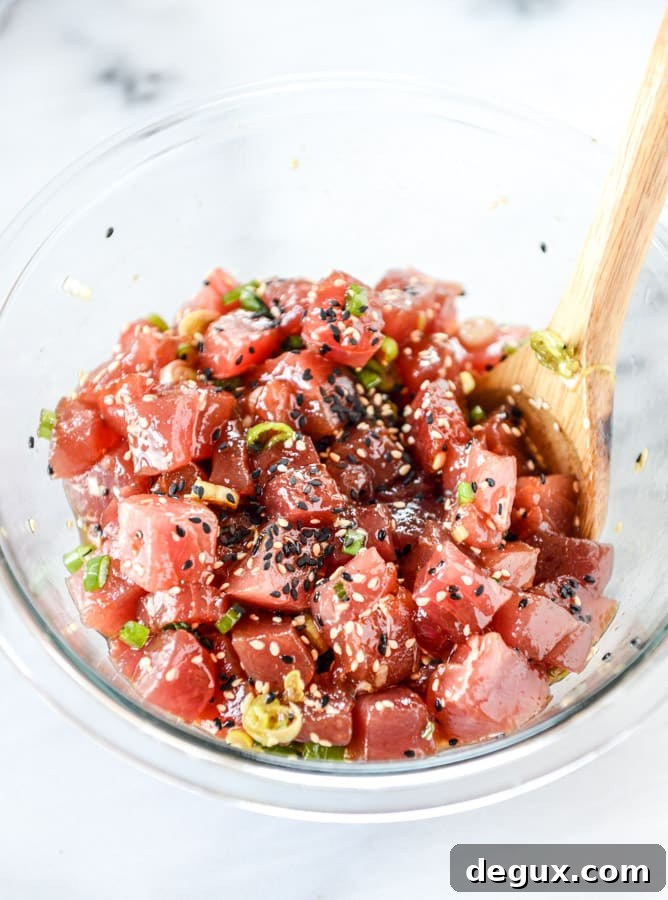 ahi poke bowl with avocado and pineapple I howsweeteats.com