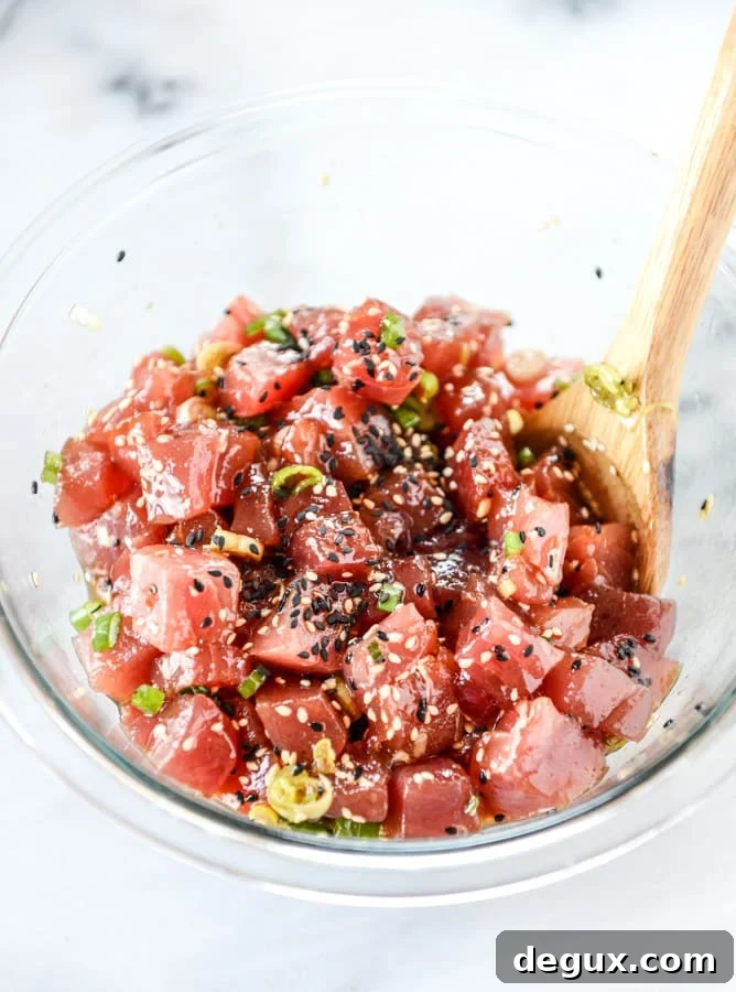 ahi poke bowl with avocado and pineapple I howsweeteats.com