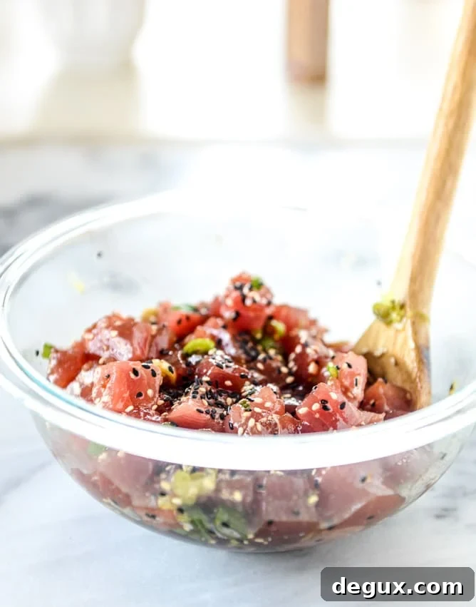 ahi poke bowl with avocado and pineapple I howsweeteats.com